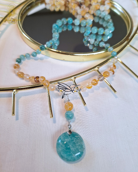 Mala Animaux Totem - le Colibri : quartz hématoide jaune, amazonite